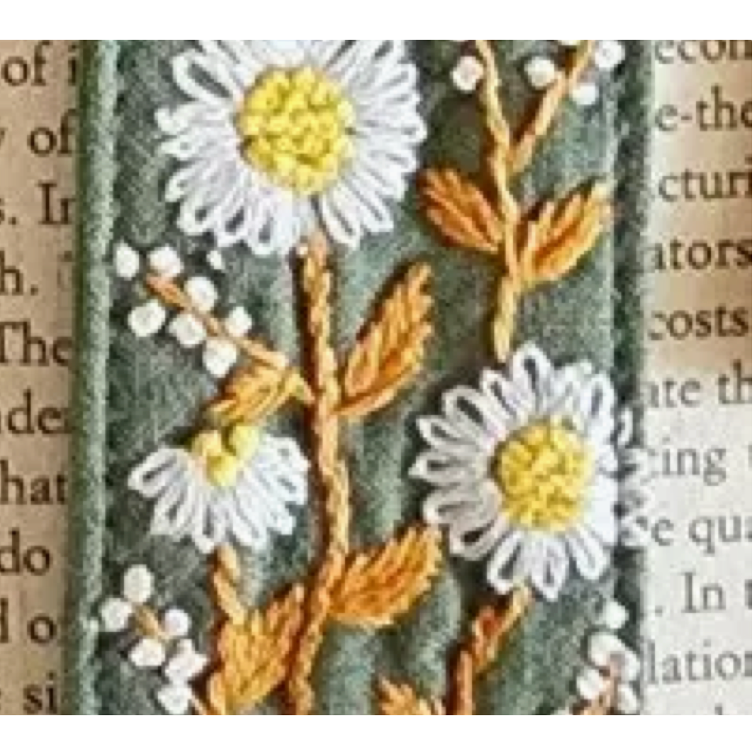Retro Linen Bookmark with Cute Floral Embroidery