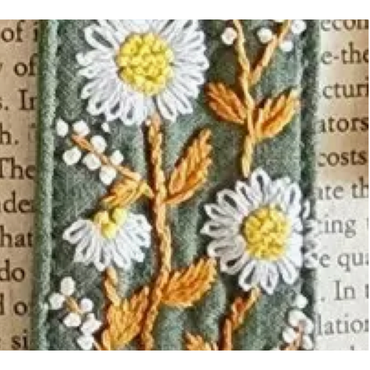 Retro Linen Bookmark with Cute Floral Embroidery