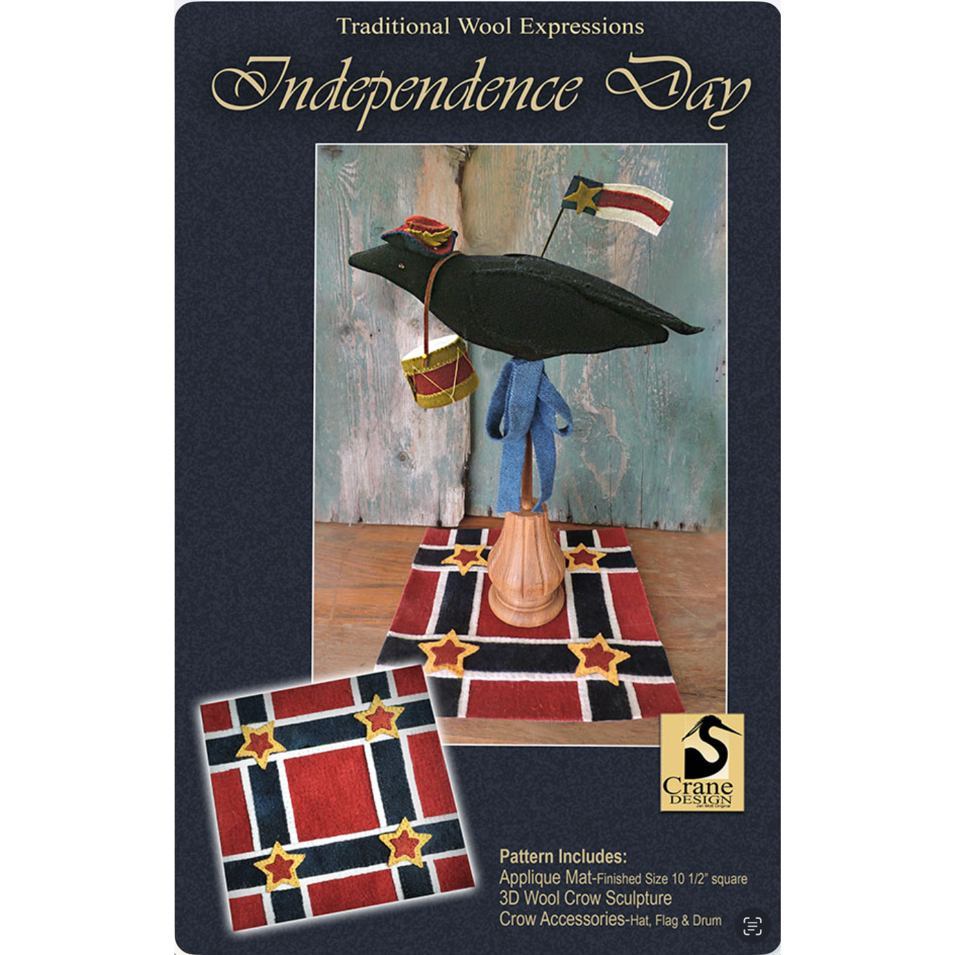 Crane Design ~ Independence Day Wool Applique Pattern
