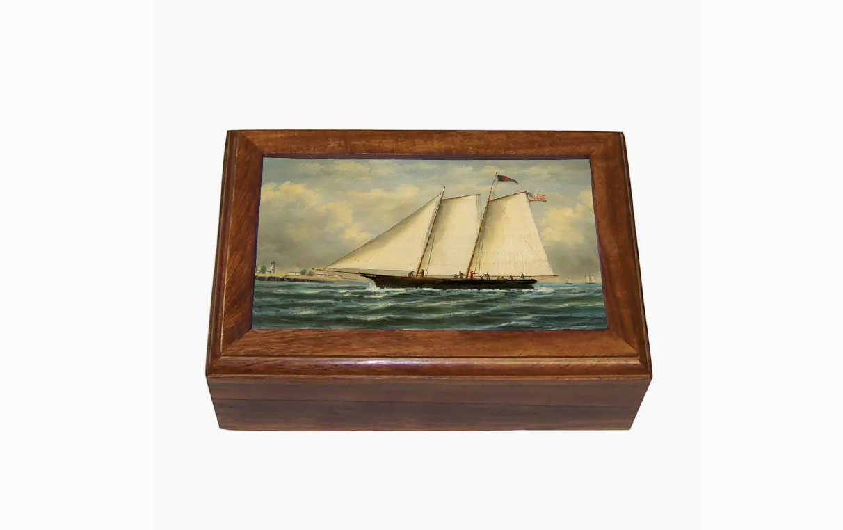 America - 1st Winner America Cup Vintage Wood Needlework Box