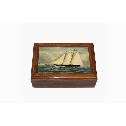America - 1st Winner America Cup Vintage Wood Needlework Box