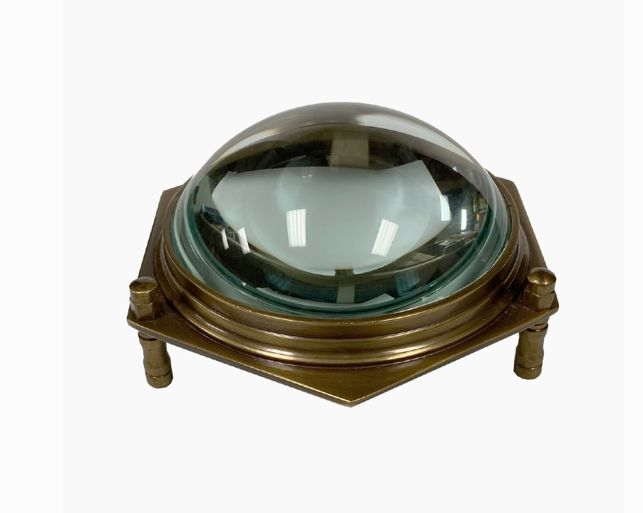 Antiqued Brass Hexagonal Dome Desk Magnifier