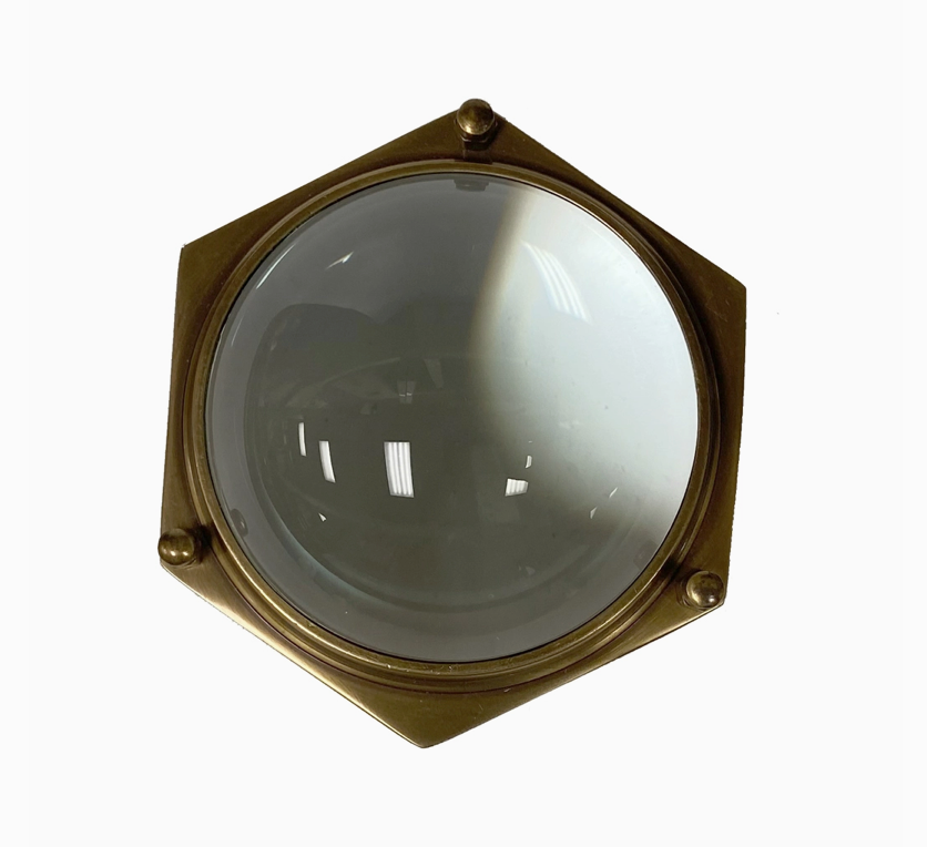 Antiqued Brass Hexagonal Dome Desk Magnifier