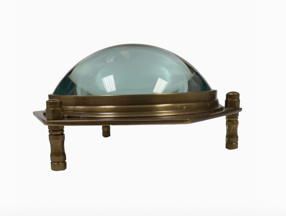Antiqued Brass Hexagonal Dome Desk Magnifier