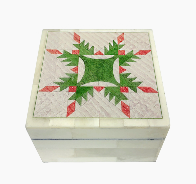 Feathered Star Quilt Printed Decorative Trinket Bone Box