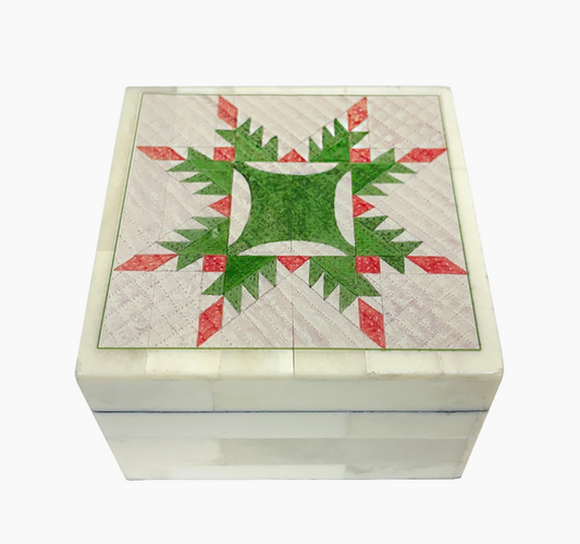 Feathered Star Quilt Printed Decorative Trinket Bone Box