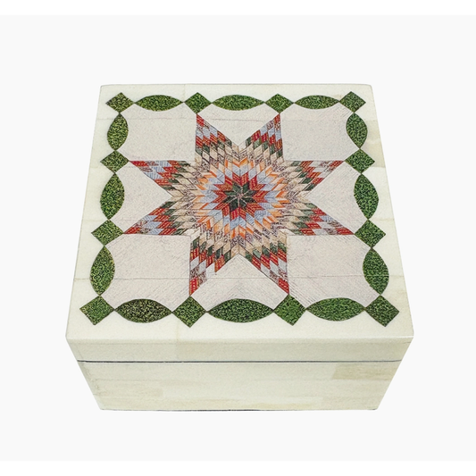 Lone Star Quilt Printed Bone Jewelry Trinket Decorative Box