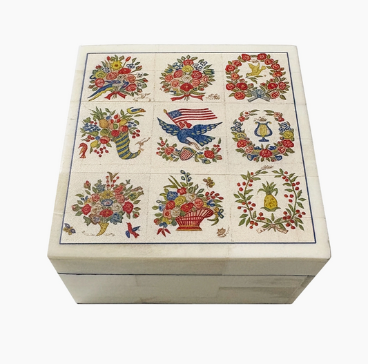 Patriotic Album Quilt Printed Bone Trinket Decorative Box