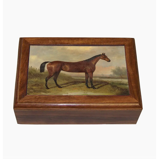 Hunter in A Landscape Decorative Vintage Wood Needlework Box
