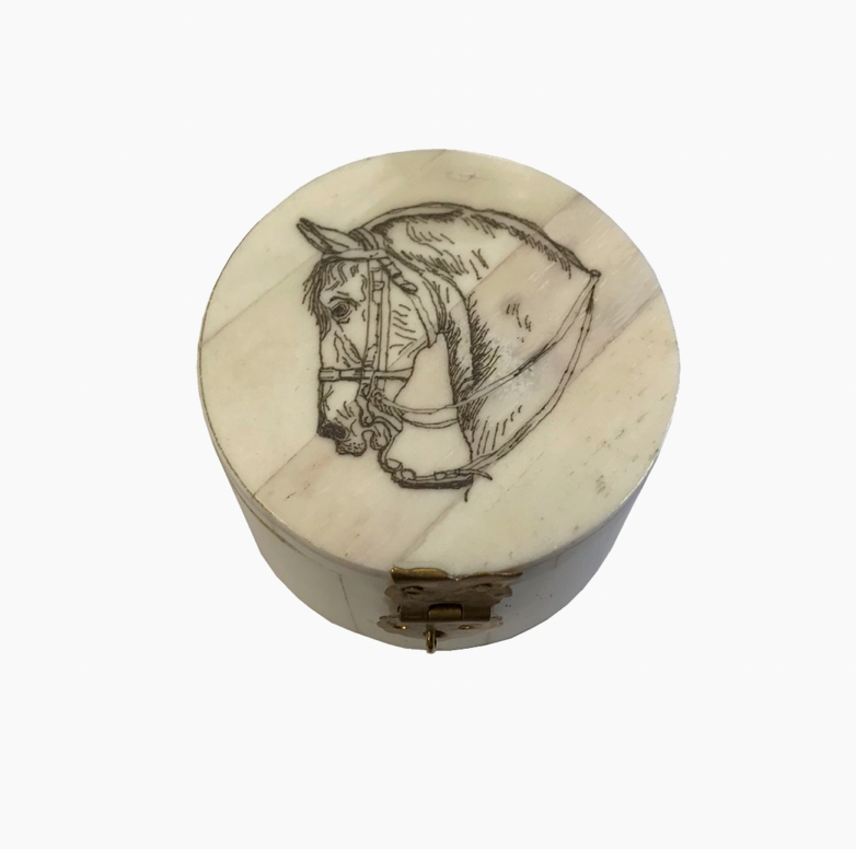 Horse Head Design Round ORT Bone Box, 2-1/4"