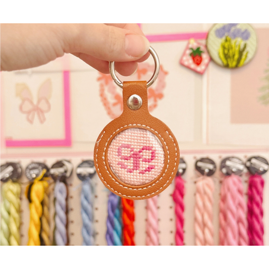 Cotswold Co Designs | Needlepoint Self Finishing Pu Leather Key Fob Bag Tag - Pink