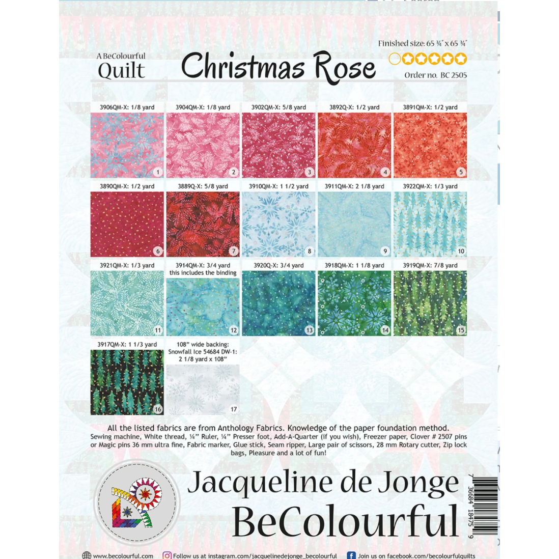 Jacqueline de Jonge ~ Christmas Rose Paper Piecing Quilt Pattern