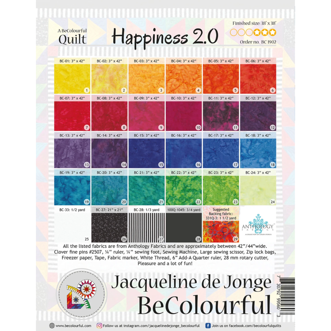 Jacqueline de Jonge ~ Happiness 2.0 Quilt Pattern and/or Kit