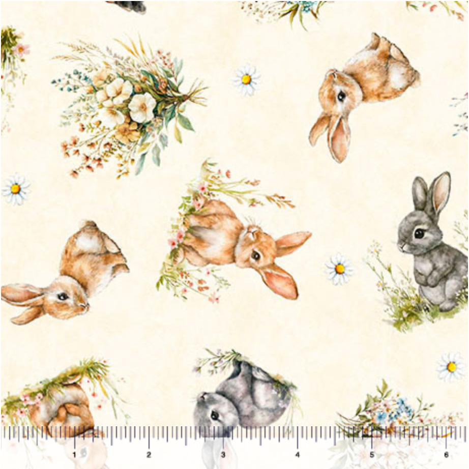QT Cuties 3 ~ Bunnies & Floral ~ 31856-E Cream