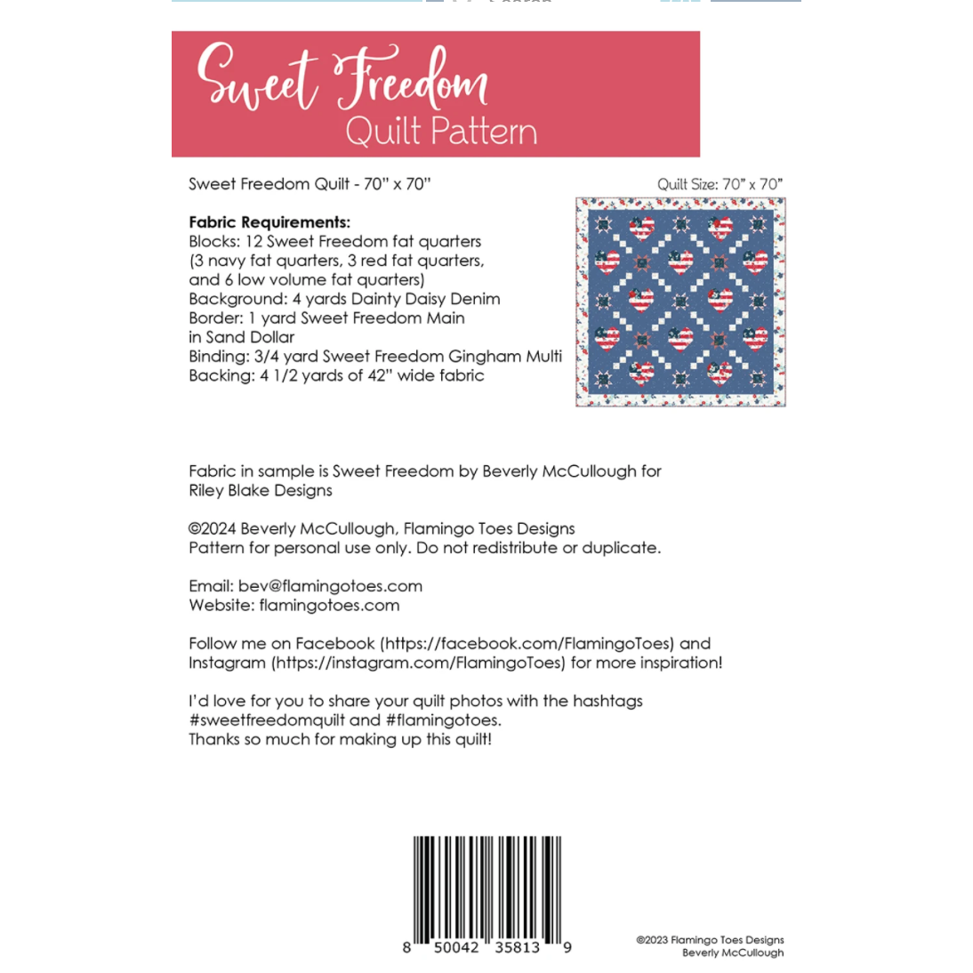 Flamingo Toes ~ Sweet Freedom Quilt Pattern