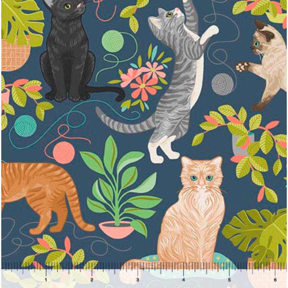 Curious Kittycats ~ Cats & Plants ~ 31870-B Dark Blue