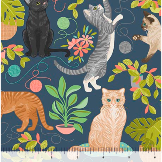Curious Kittycats ~ Cats & Plants ~ 31873-B Dark Blue