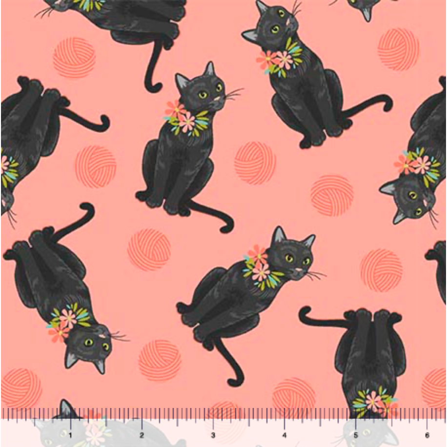 Curious Kittycats ~ Tossed Black Cats ~ 31871-C Salmon