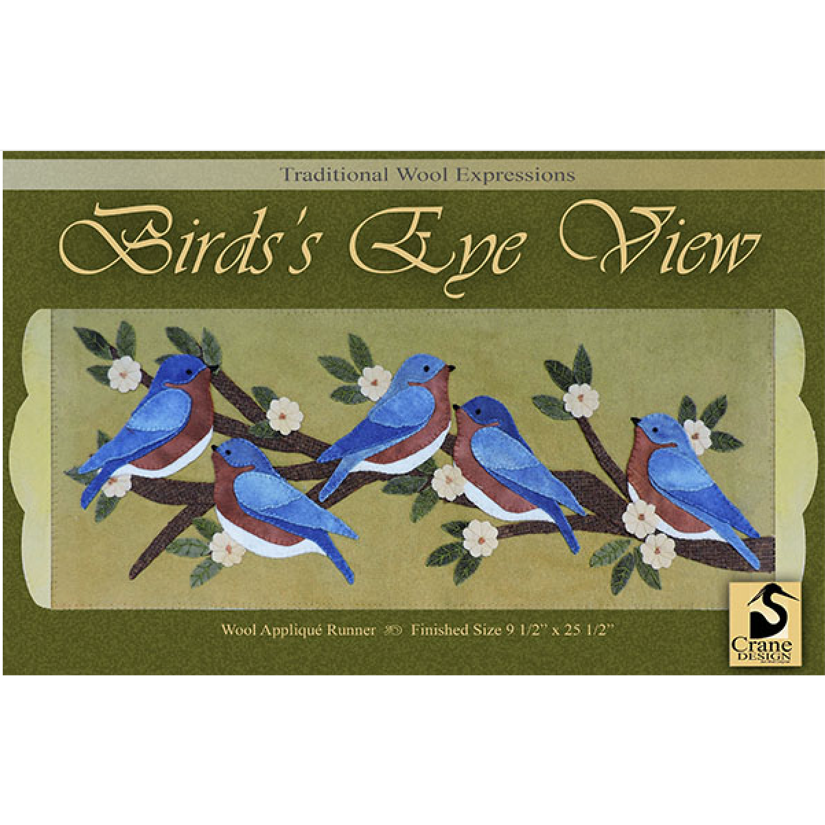 Crane Design ~ Bird's Eye View Wool Applique Pattern