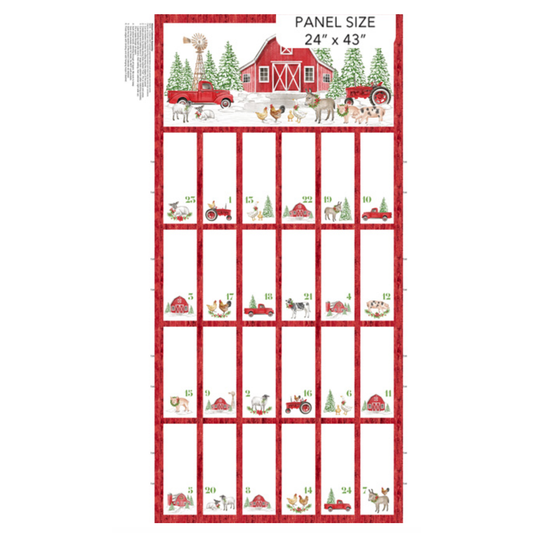 Barnyard Christmas ~ Advent Panel ~ 28809-24 Red Multi