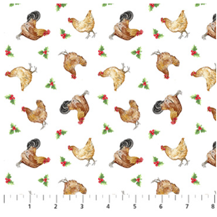 Barnyard Christmas ~ Chicken Toss ~ 28804-10 White Multi