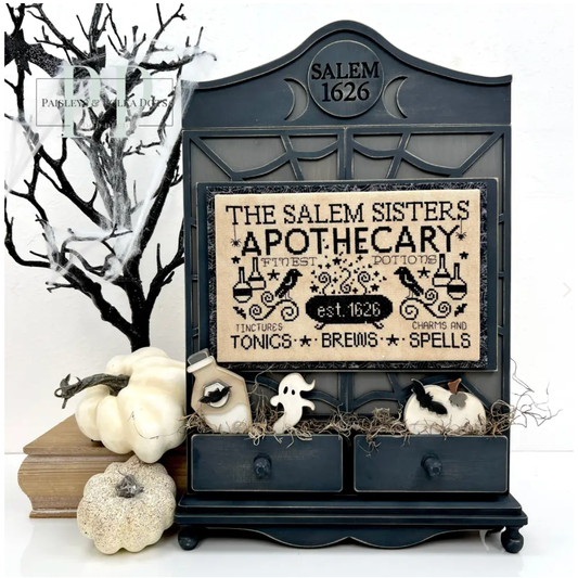 Paisleys & Polka Dots | Apothecary Cabinet Cross Stitch Display-Unfinished Wood