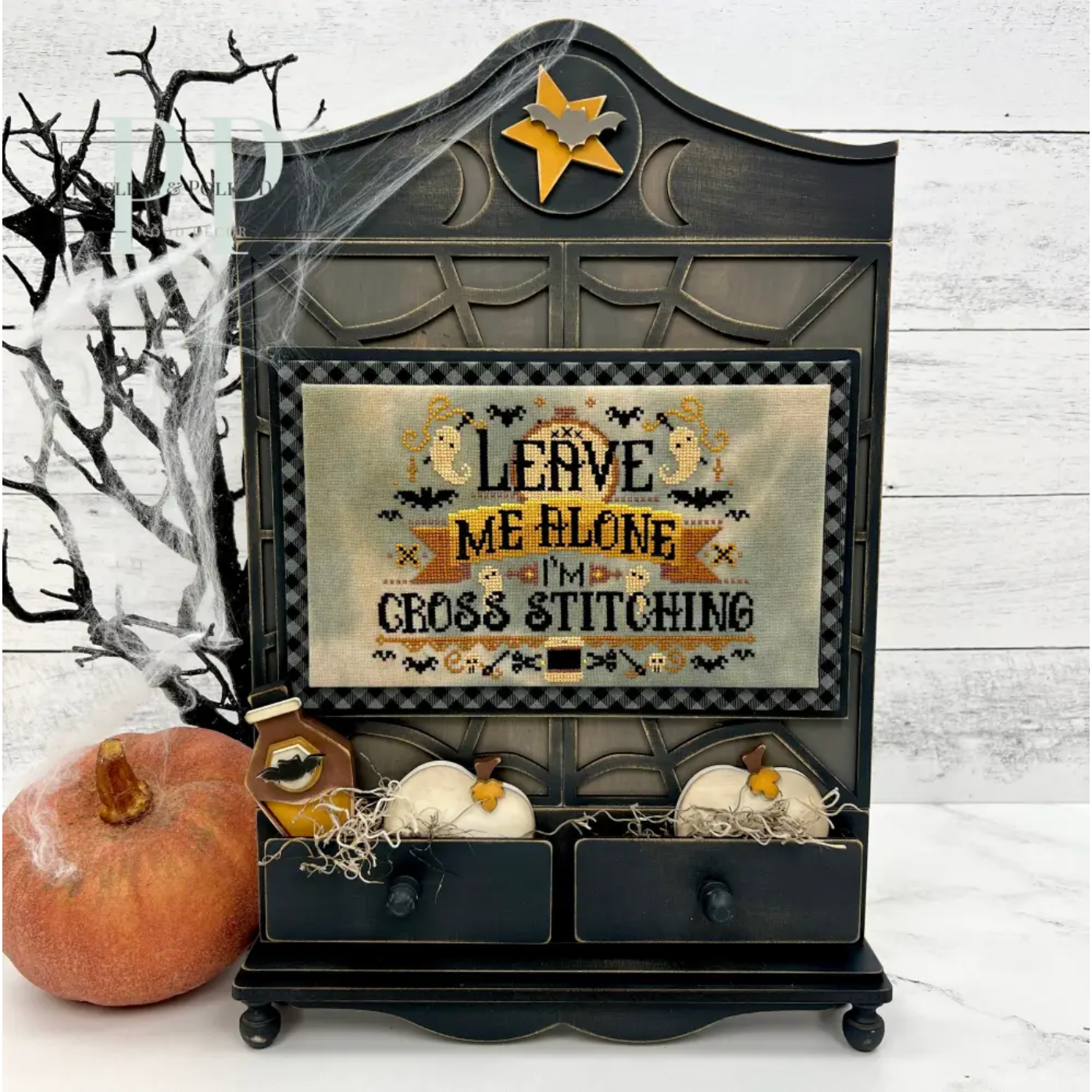 Paisleys & Polka Dots | Apothecary Cabinet Cross Stitch Display-Unfinished Wood