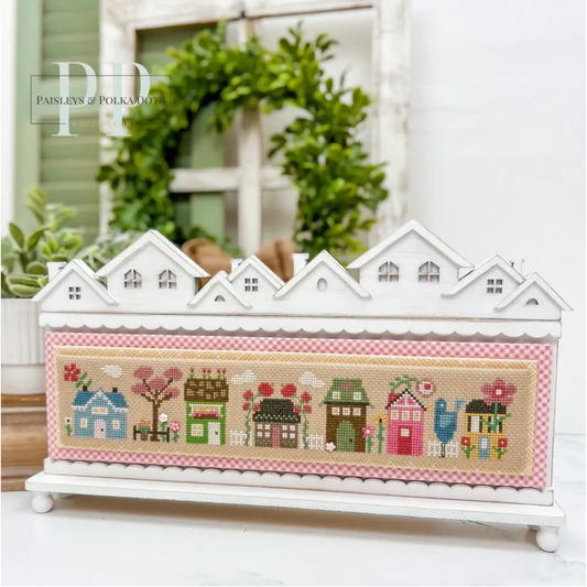 Paisleys & Polka Dots | Tiny Town Rooftops Cross Stitch Display-Unfinished Wood