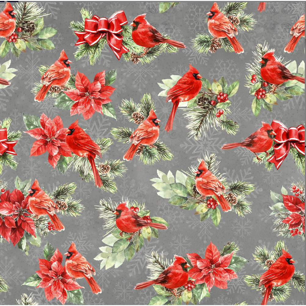 Feathered Festivities ~ Cardinals & Poinsettias ~ W120-006-736 Dark Gray