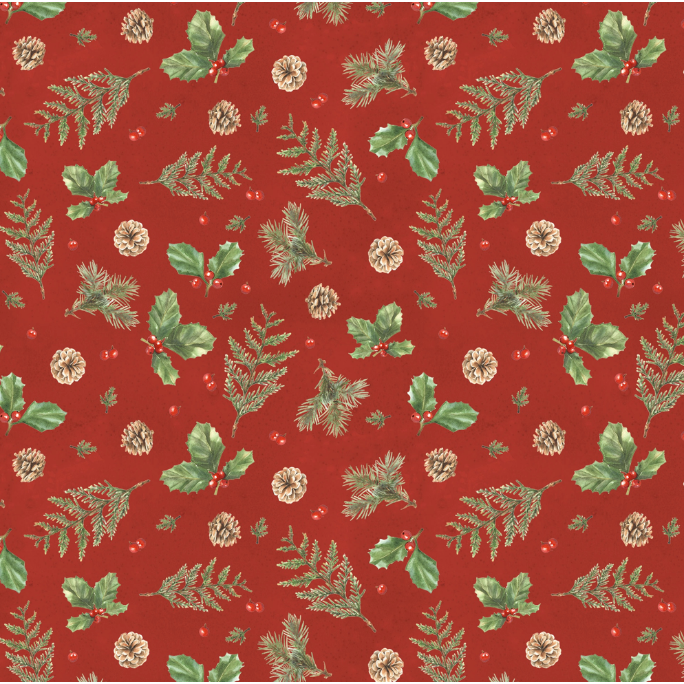 Feathered Festivities ~ Holly & Pine ~ W120-007-363 Red