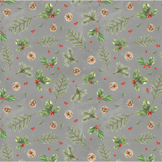 Feathered Festivities ~ Holly & Pine ~ W120-007-763 Gray