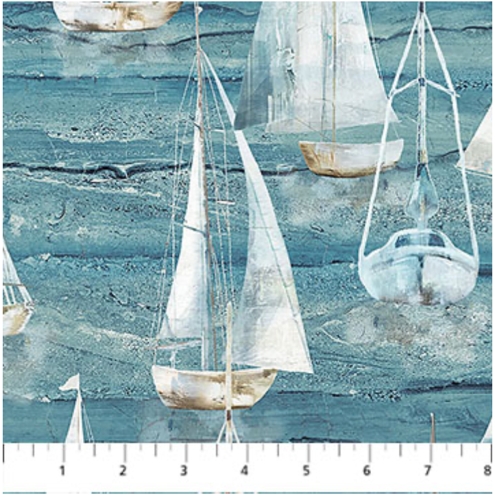 Smooth Sailing ~ Large Sailboats ~ DP28908-44 Medium Blue Multi