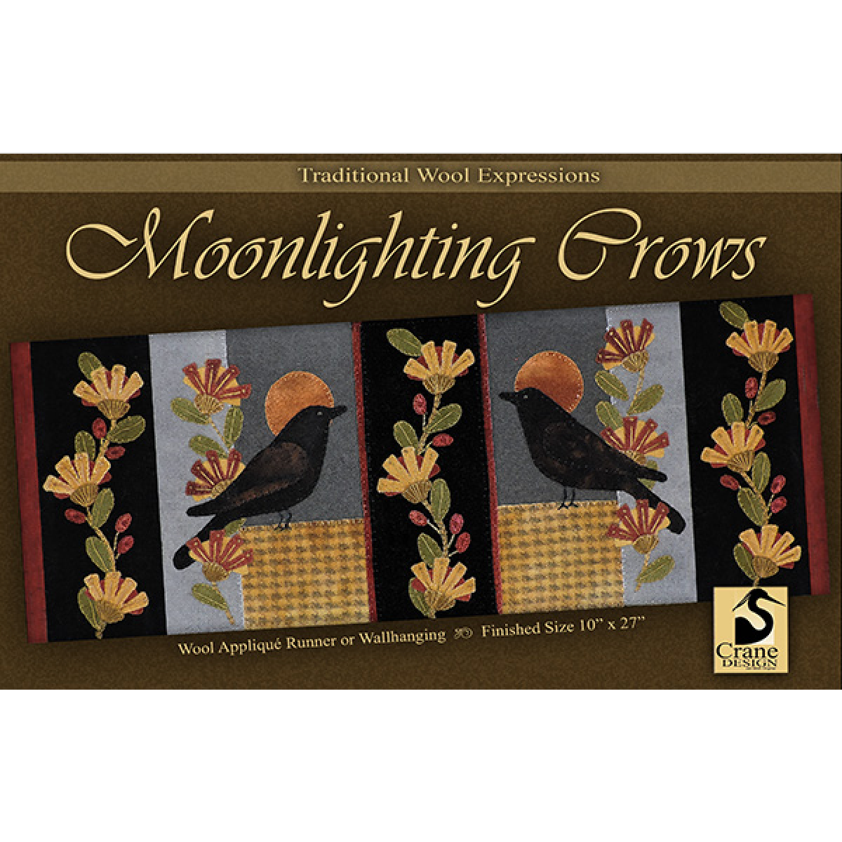 Crane Design ~ Moonlighting Crows Wool Applique Pattern