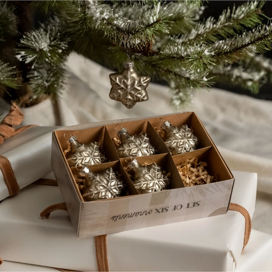 Set/ 6 Silver Glass Snowflake Ornaments
