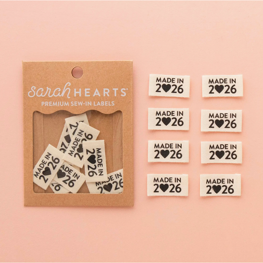 Sarah Hearts | Made in 2026 Organic Cotton Endfold Sewing Labels