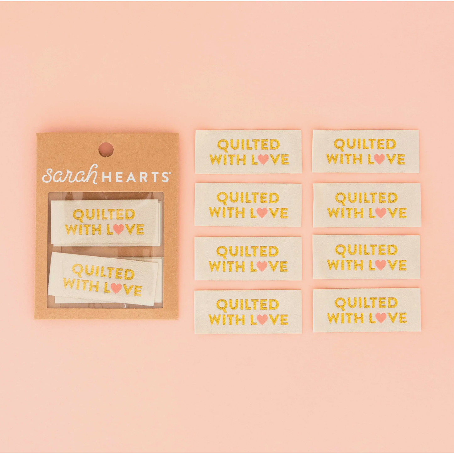Sarah Hearts | Quilted with Love Gold Woven Sewing Labels