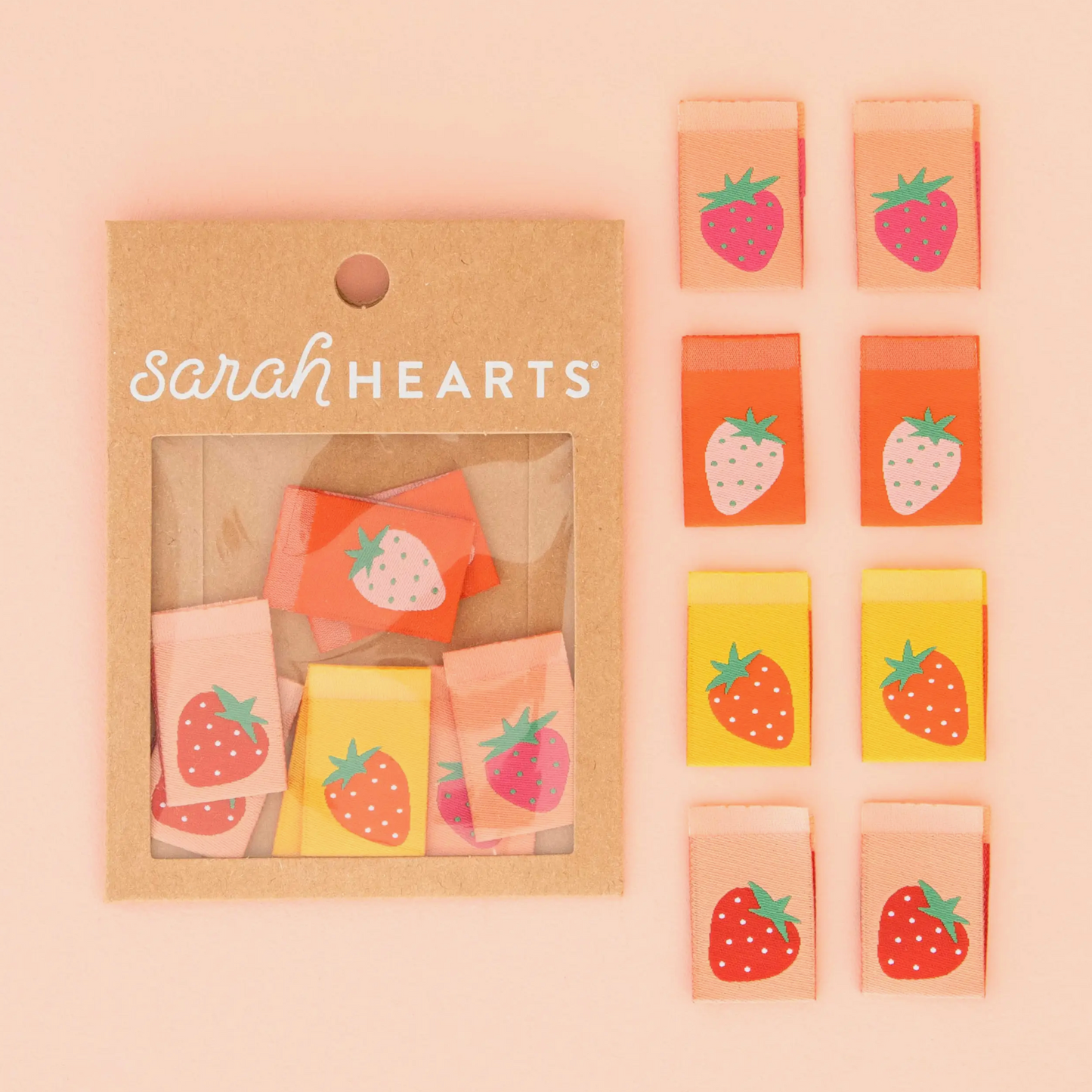 Sarah Hearts | Strawberry Multipack Woven Sewing Labels