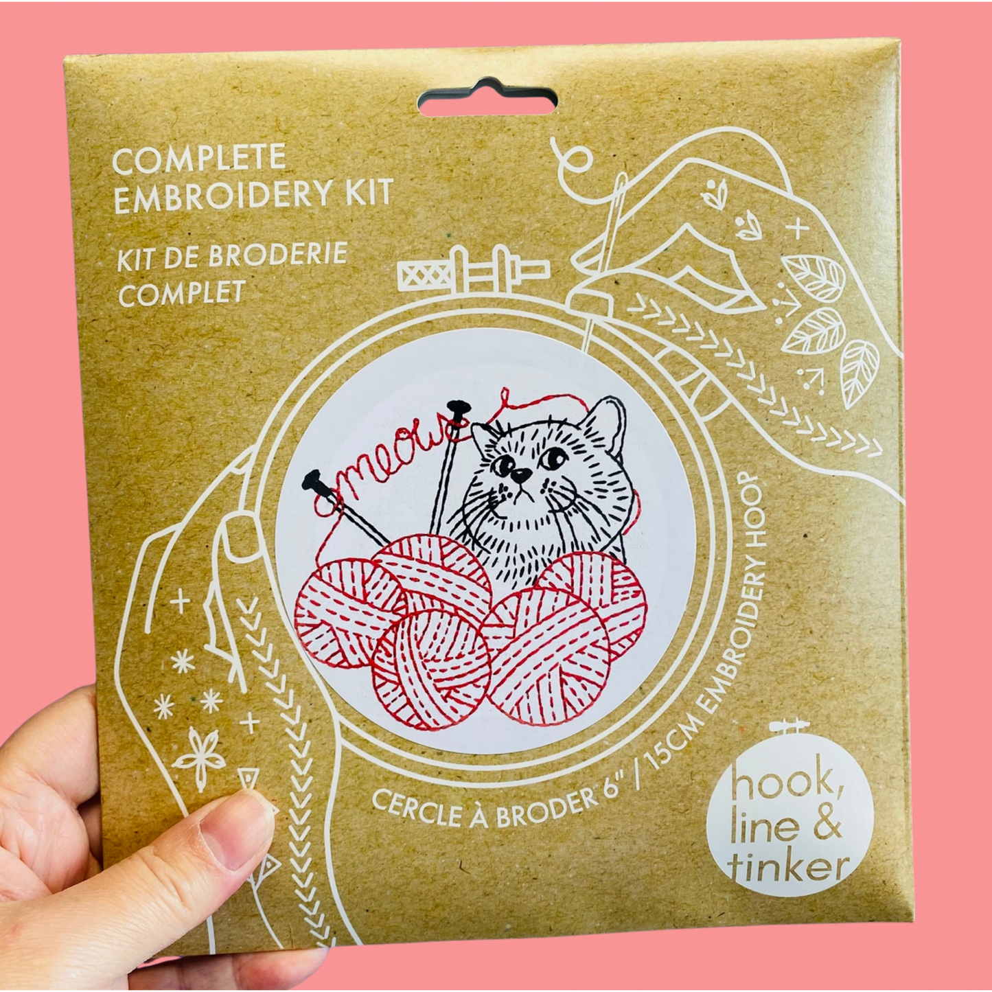 Hook, Line & Tinker | Kitten with Knitting Complete Embroidery Kit