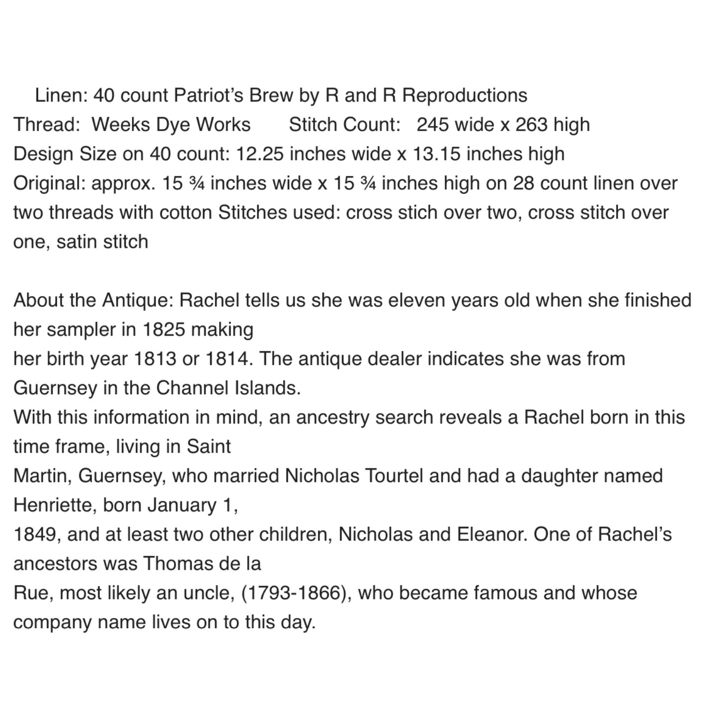 Cross Stitch Antiques | Rachel De La Rue, 1825 NM2026