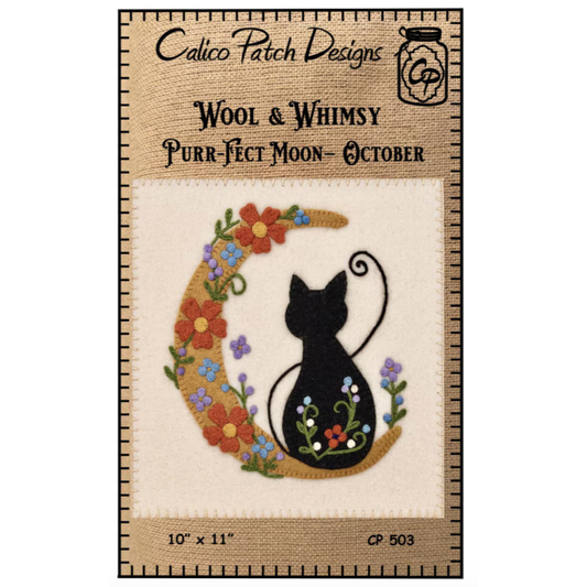 Calico Patch Designs ~ Wool & Whimsy ~ Purr-fect Moon October Wall Hanging Pattern
