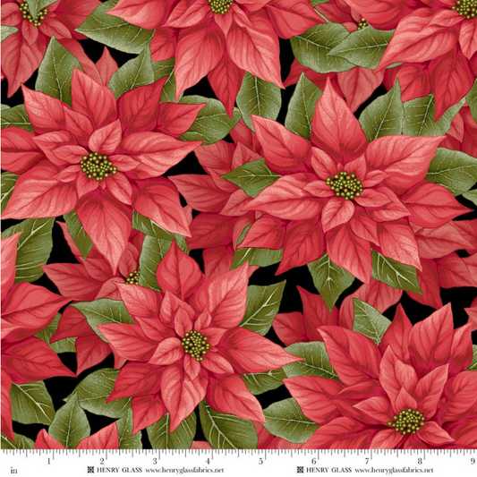 Sweet Christmas Memories ~ Poinsettia ~ 3619-98 Black and Red Multi