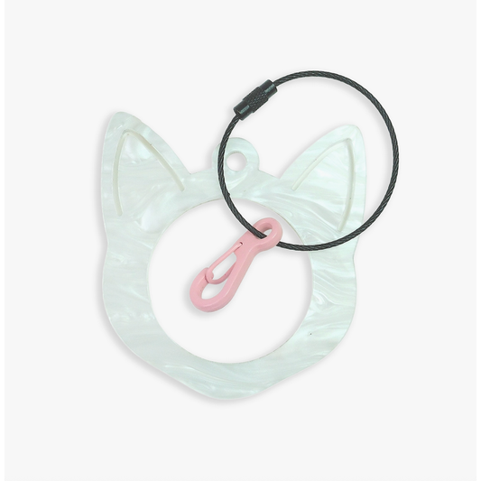 Fraymeworks | Needlepoint Bag Tag: Cat - Pearl White