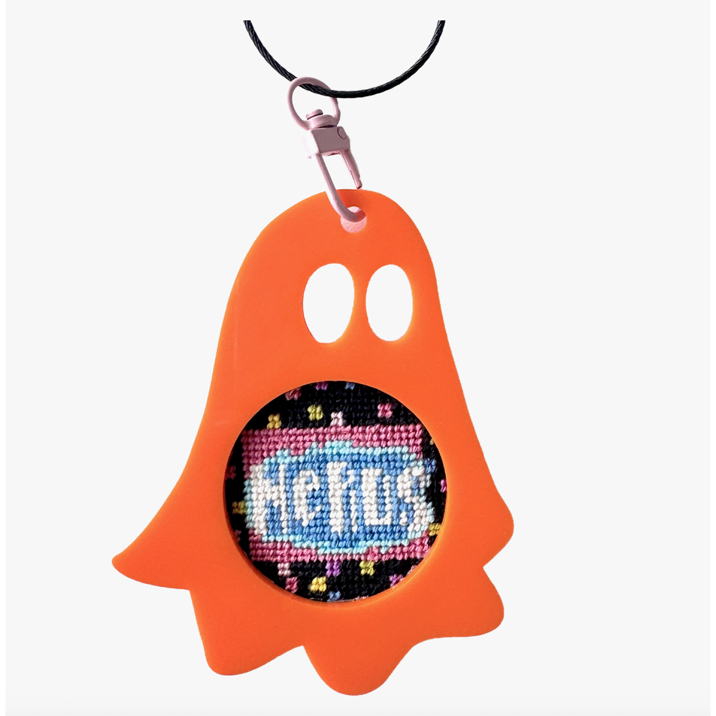 Fraymeworks | Needlepoint Bag Tag: Ghost - Pearl White