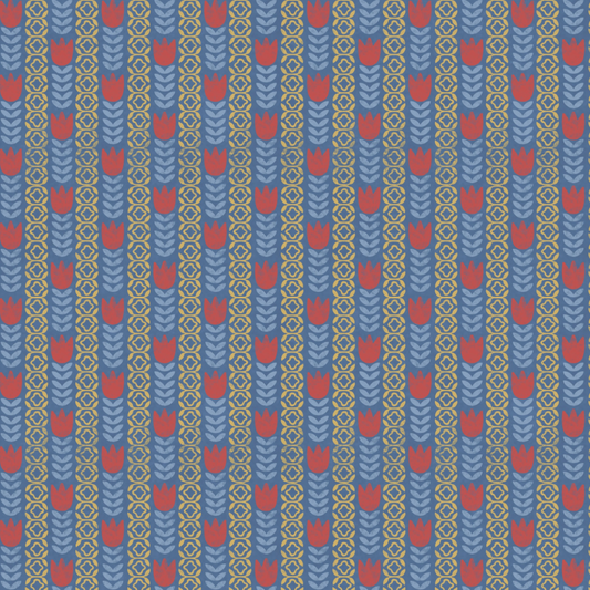 Rooster Reverie ~ Tulip Stripe ~ W105-041-523 Blue