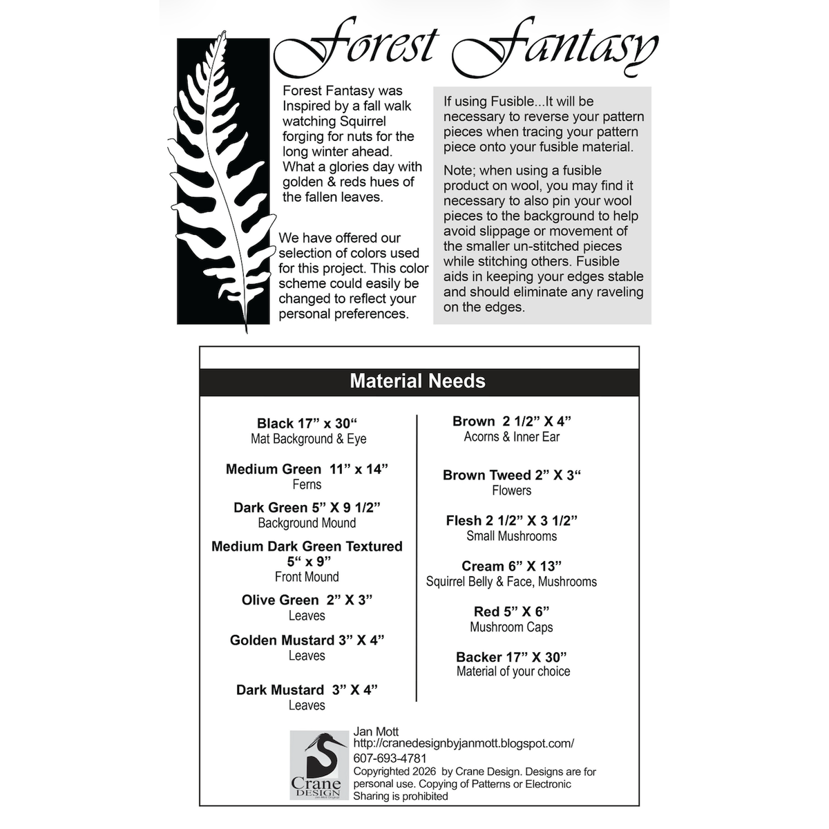 Crane Design | Forest Fantasy Wool Applique Pattern