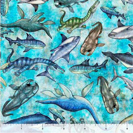 Savage Kingdom ~ Underwater Dinos ~ 31736 Q Turquoise