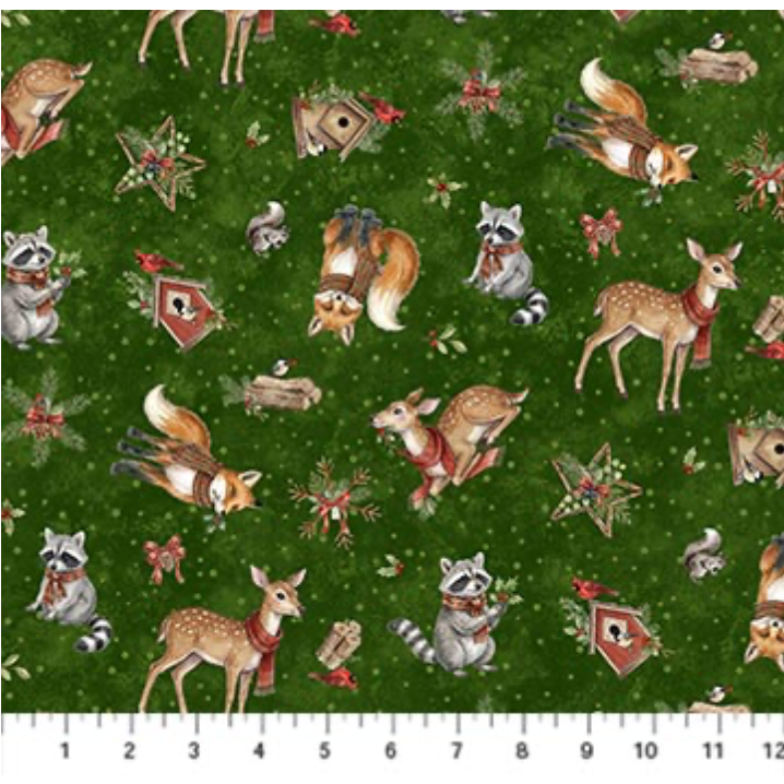 Winter Gathering ~ Animal Toss ~ DP29893-78 Green Multi