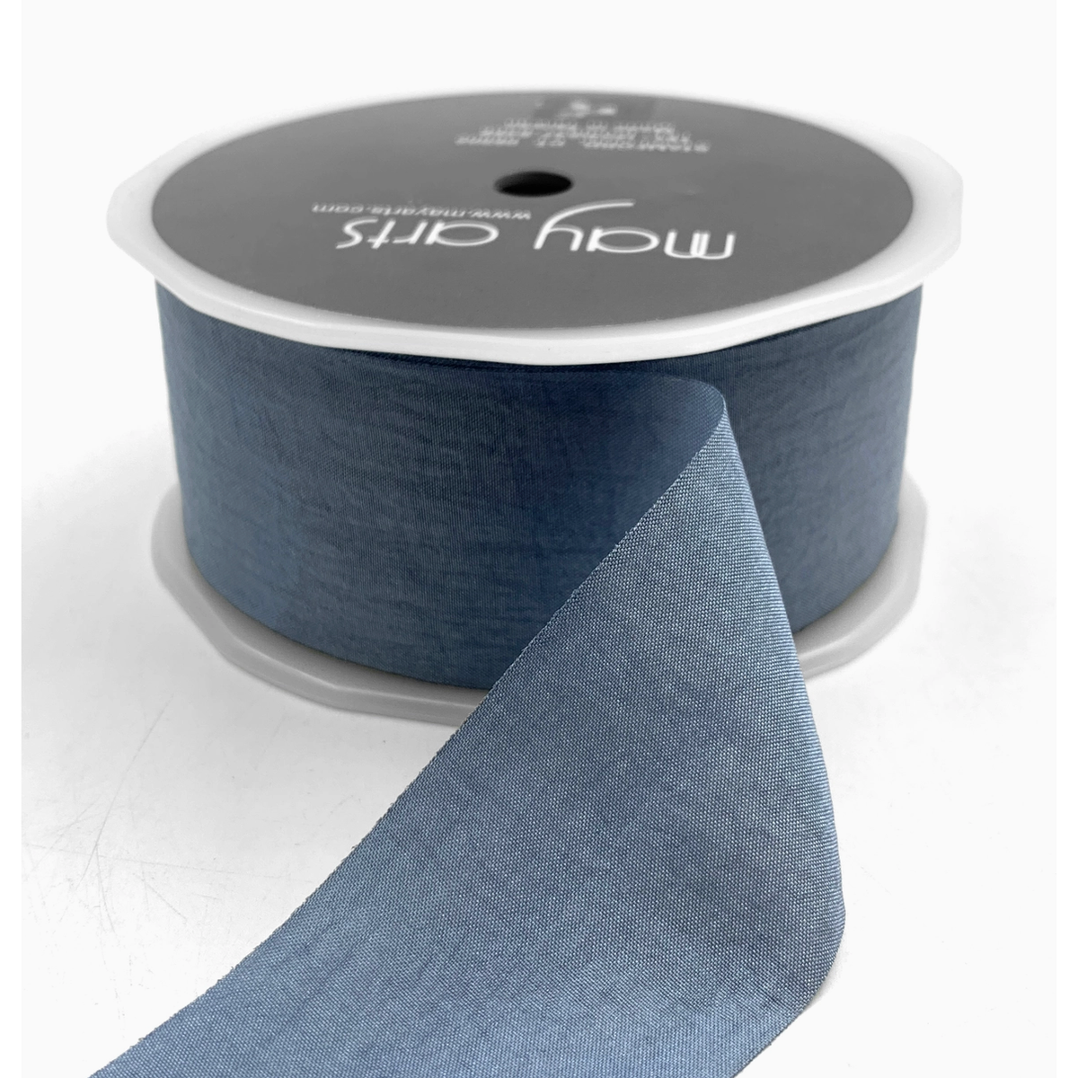 May Arts Ribbon | 1.5 Inch Faux Silk Wrinkled Ribbon | Slate Blue