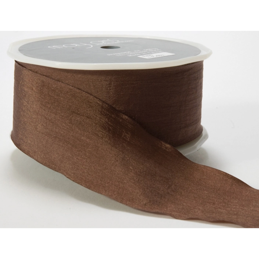 May Arts Ribbon | 1.5 Inch Faux Silk Wrinkled Ribbon | Brown