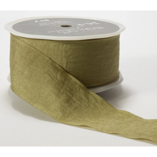 May Arts Ribbon | 1.5 Inch Faux Silk Wrinkled Ribbon | Olive Green